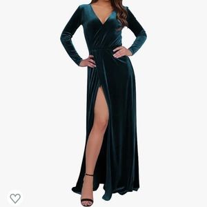 New Velvet Maxi Dress Aline Evening Gowns with Slit